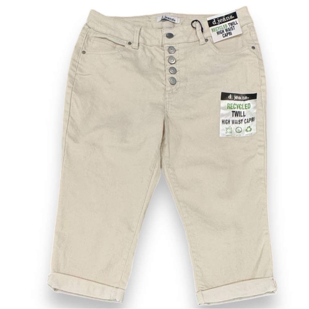 d.jeans Size 8 Cream Twill High Waist Button Fly Cuffed Capri Jeans